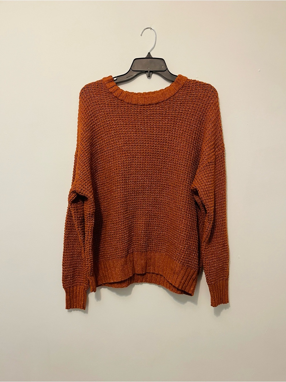 True Craft Women's Rust Orange Textured Crewneck Sweater